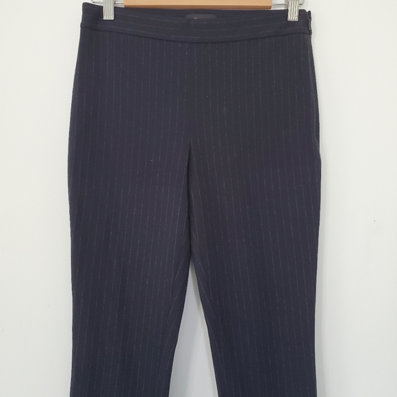 THEORY Sz 4 High Waist Legging Black Gray Pinstripe Knit Pant Zip Ankle Career - Picture 6 of 14